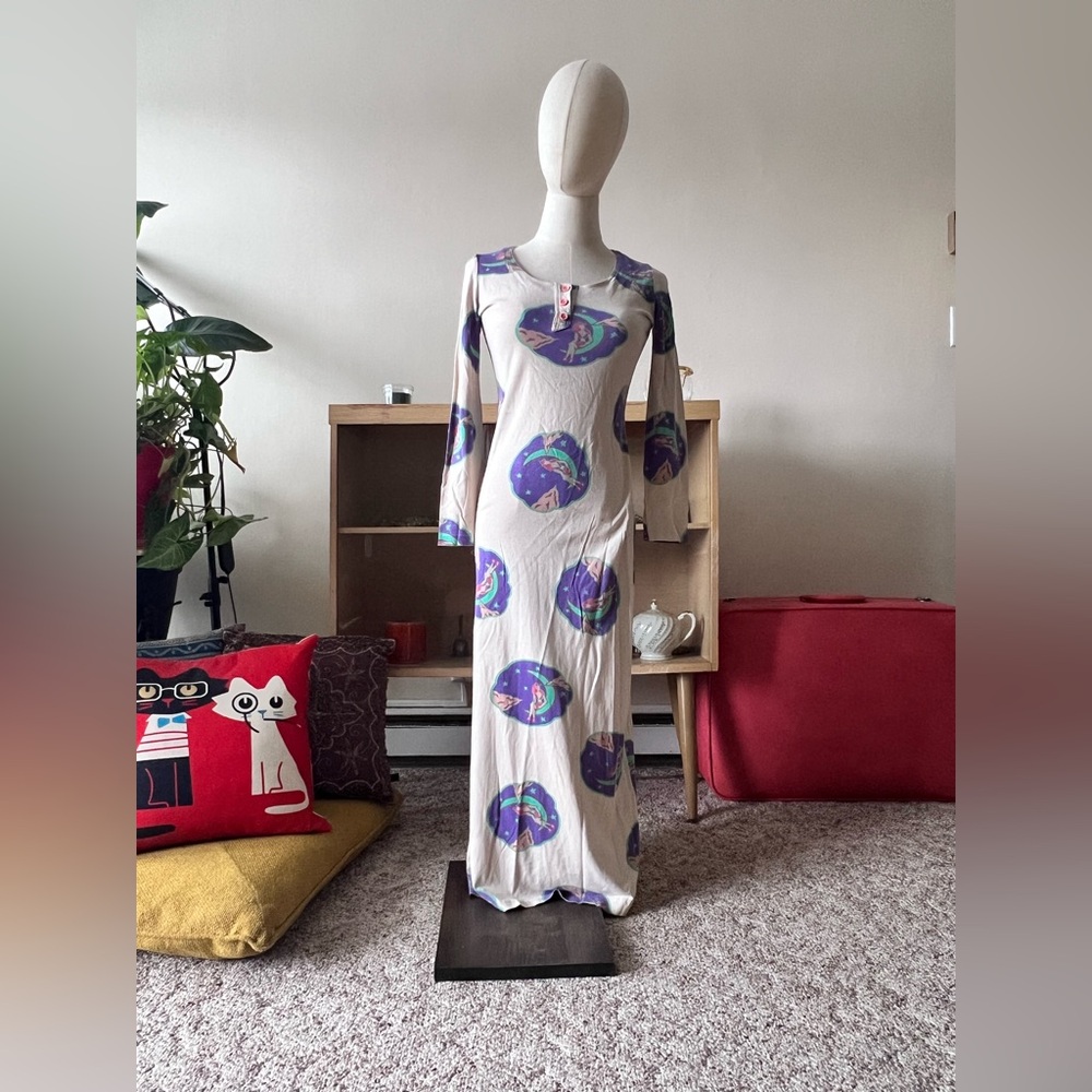 VTG 60s Lady In The Moon Maxi Dress SøS & IB Drasbek Dranella Made In Demark 38